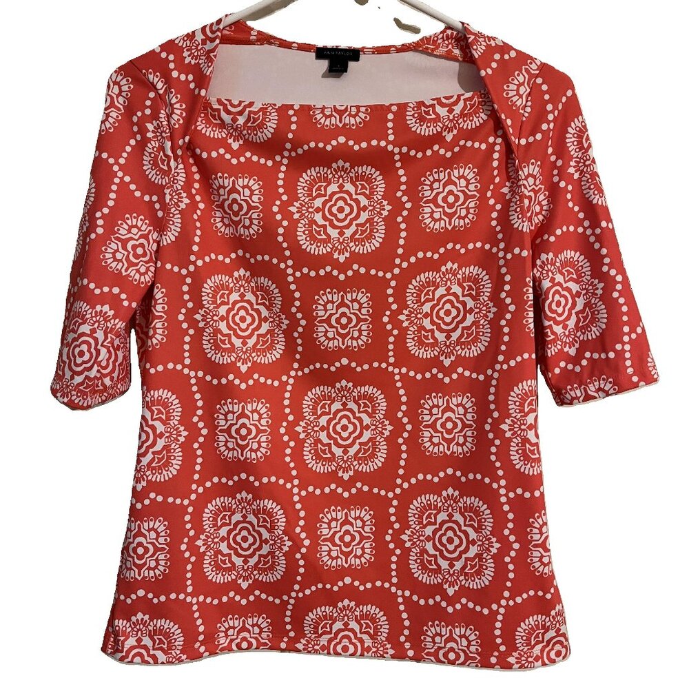 Ann Taylor Orange and White Top Size S